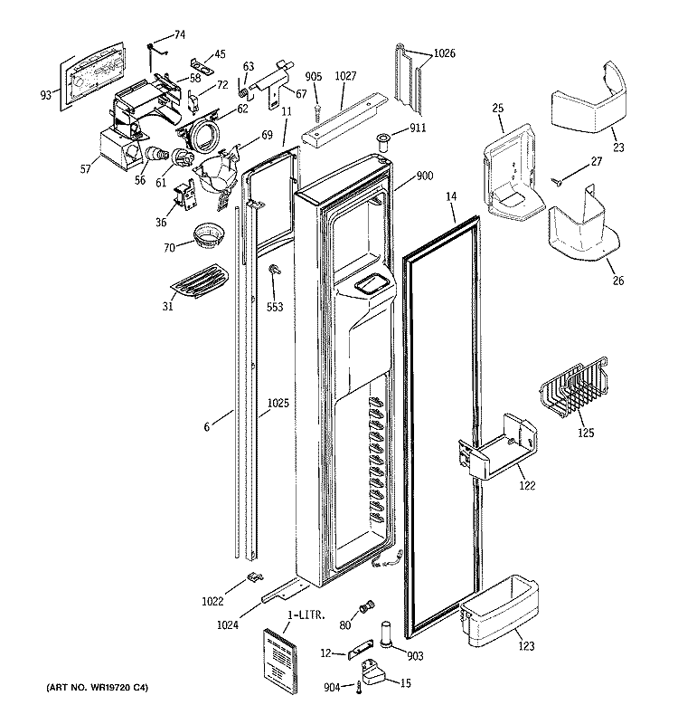 FREEZER DOOR Diagram and Parts List for PSI23NGRCCV  General Electric Refrigerator