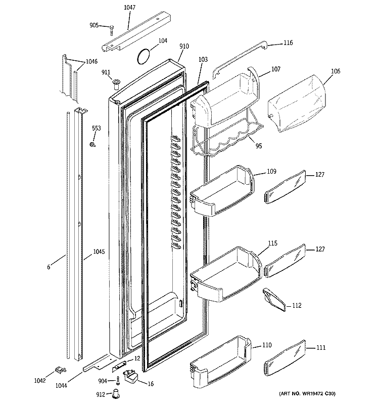 FRESH FOOD DOOR Diagram and Parts List for PSI23NGRCCV  General Electric Refrigerator
