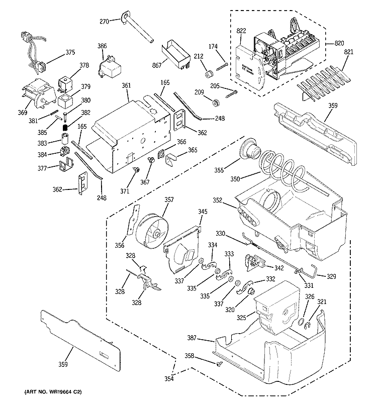 ICE MAKER & DISPENSER Diagram and Parts List for PSI23NGRCCV  General Electric Refrigerator