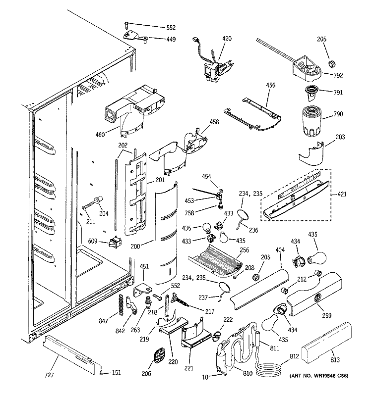 FRESH FOOD SECTION Diagram and Parts List for PSI23NGRCCV  General Electric Refrigerator