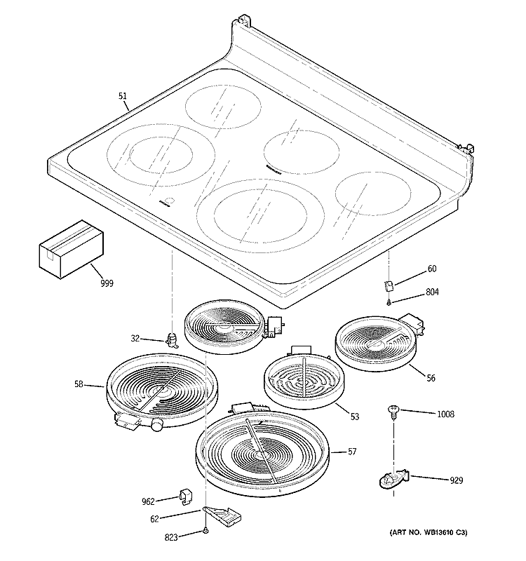 COOKTOP Diagram and Parts List for JBP81DM1BB  General Electric Range