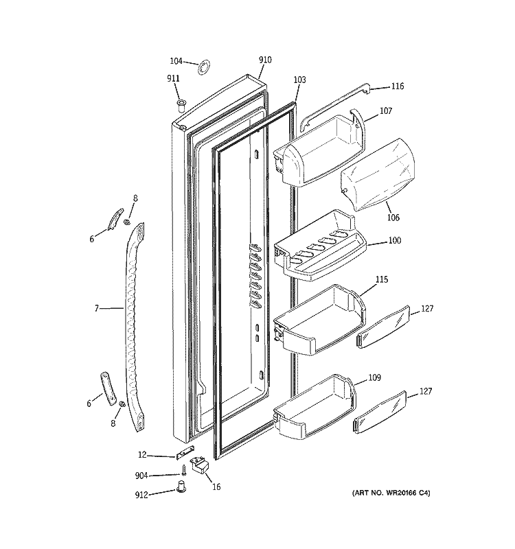 FRESH FOOD DOOR Diagram and Parts List for DSD26DGWABG  General Electric Refrigerator