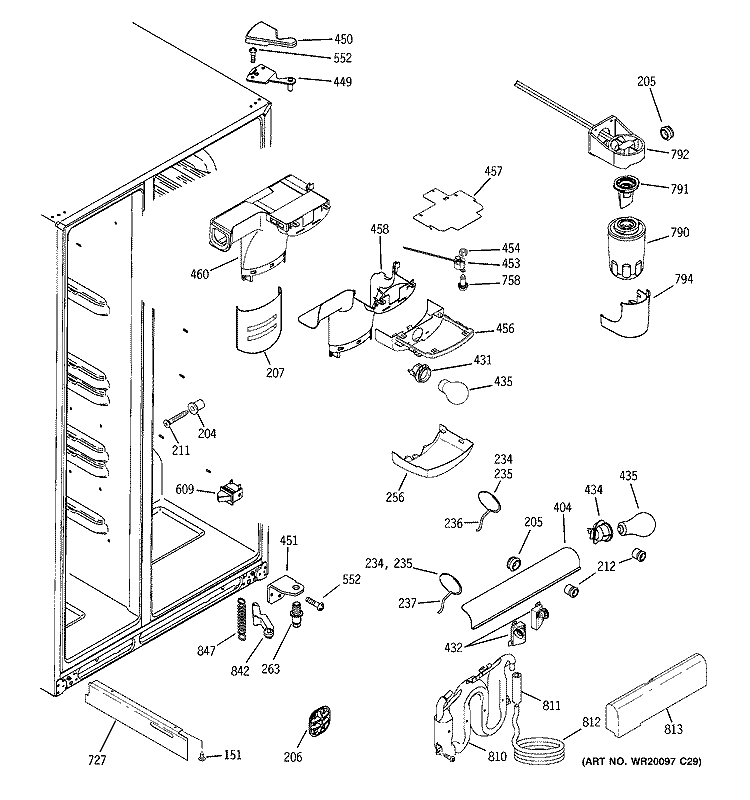 FRESH FOOD SECTION Diagram and Parts List for DSD26DGWABG  General Electric Refrigerator