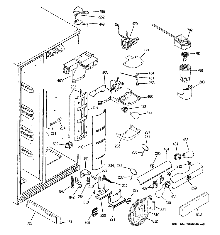 FRESH FOOD SECTION Diagram and Parts List for GSE25MGTECSS  General Electric Refrigerator
