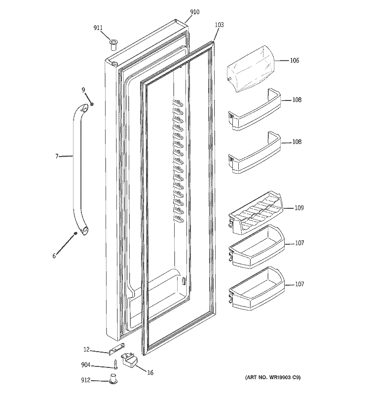 FRESH FOOD DOOR Diagram and Parts List for GSS25QSWCSS  General Electric Refrigerator