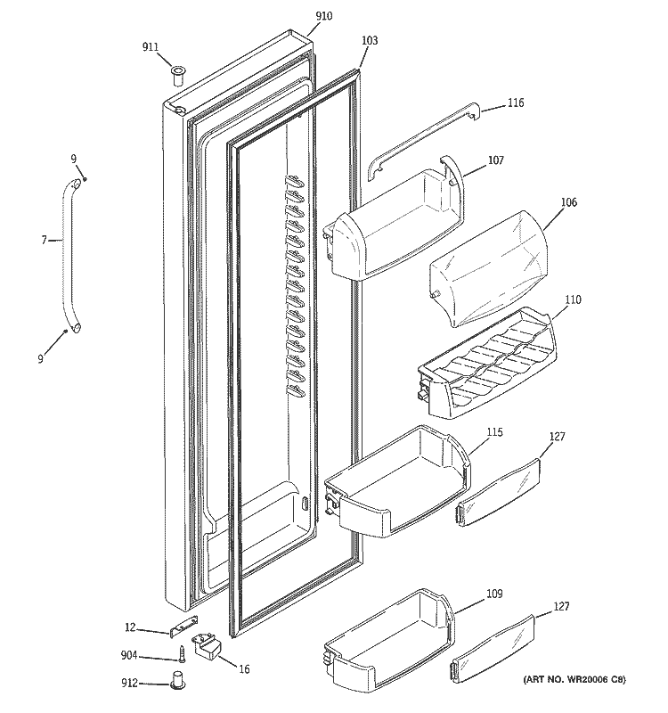 FRESH FOOD DOOR Diagram and Parts List for GSS25TSWCSS  General Electric Refrigerator
