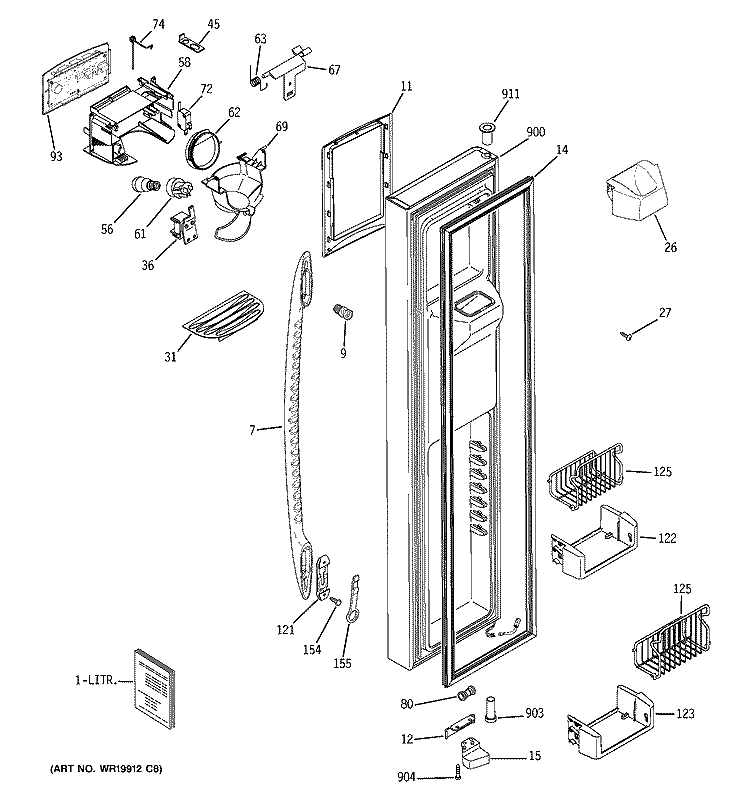 FREEZER DOOR Diagram and Parts List for PHE25PGTEFBB  General Electric Refrigerator
