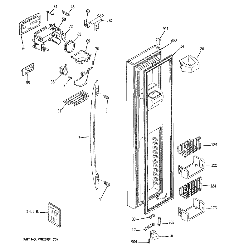FREEZER DOOR Diagram and Parts List for PSC23PSWCSS  General Electric Refrigerator