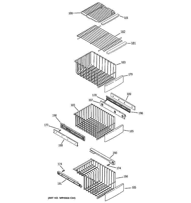 FREEZER SHELVES Diagram and Parts List for PSF26NGWCWW  General Electric Refrigerator