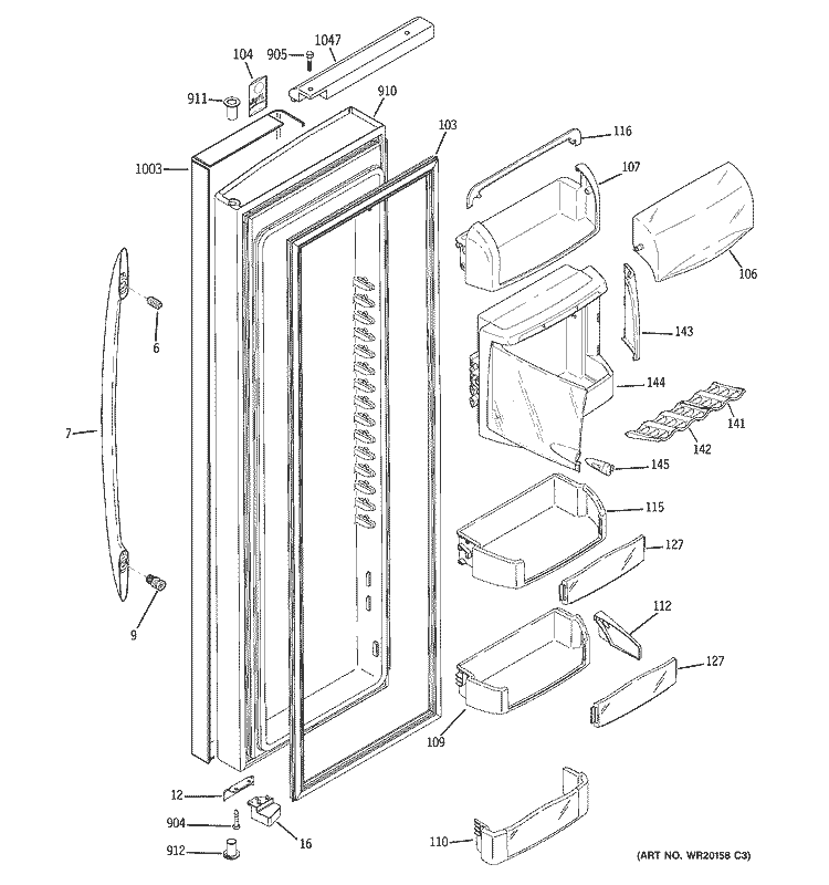 FRESH FOOD DOOR Diagram and Parts List for PSH23PSWCSS  General Electric Refrigerator