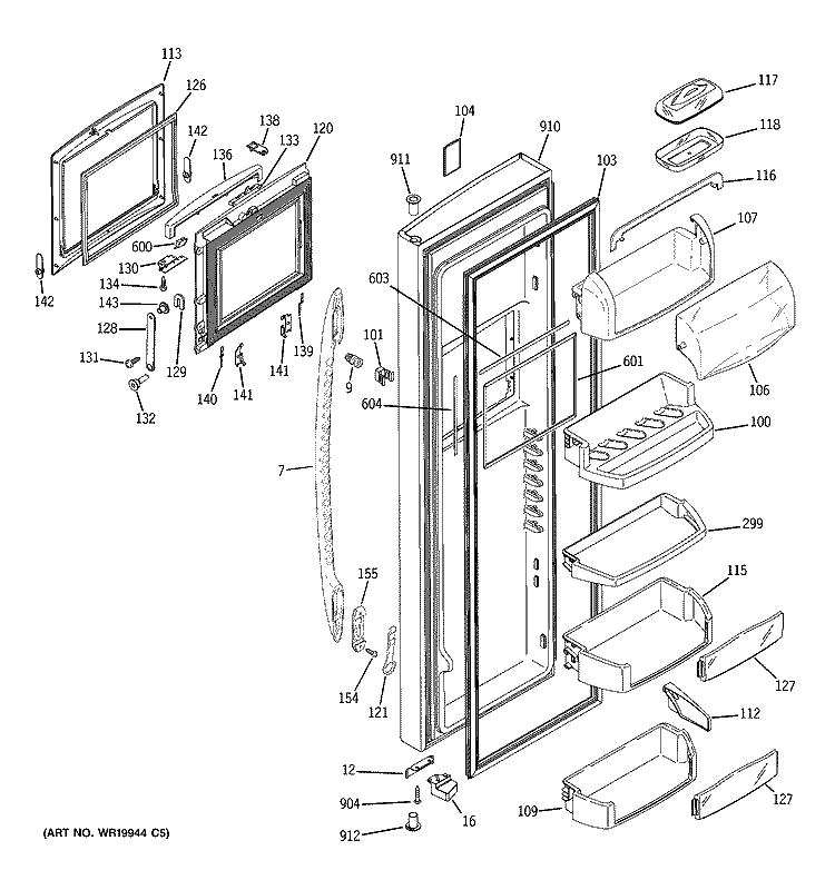 FRESH FOOD DOOR Diagram and Parts List for PSK27NHSECWW  General Electric Refrigerator