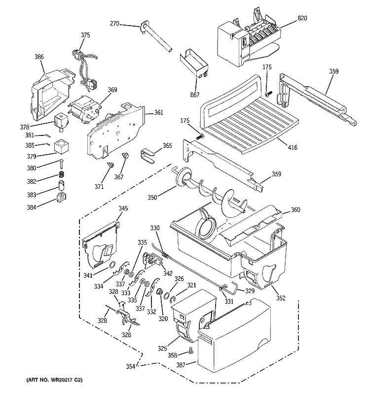 ICE MAKER & DISPENSER Diagram and Parts List for PSK27NHSECWW  General Electric Refrigerator