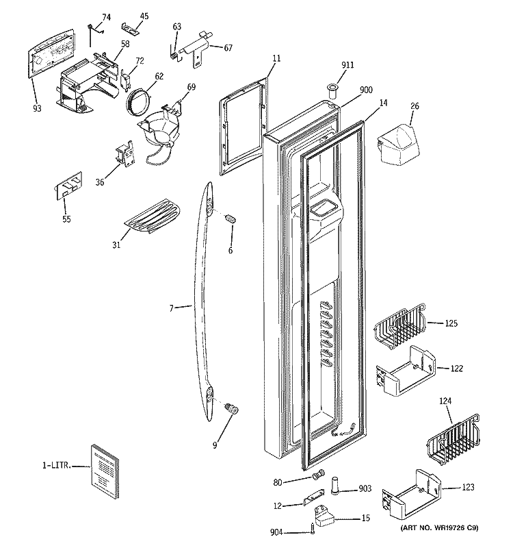 FREEZER DOOR Diagram and Parts List for PSS26SHTGSS  General Electric Refrigerator