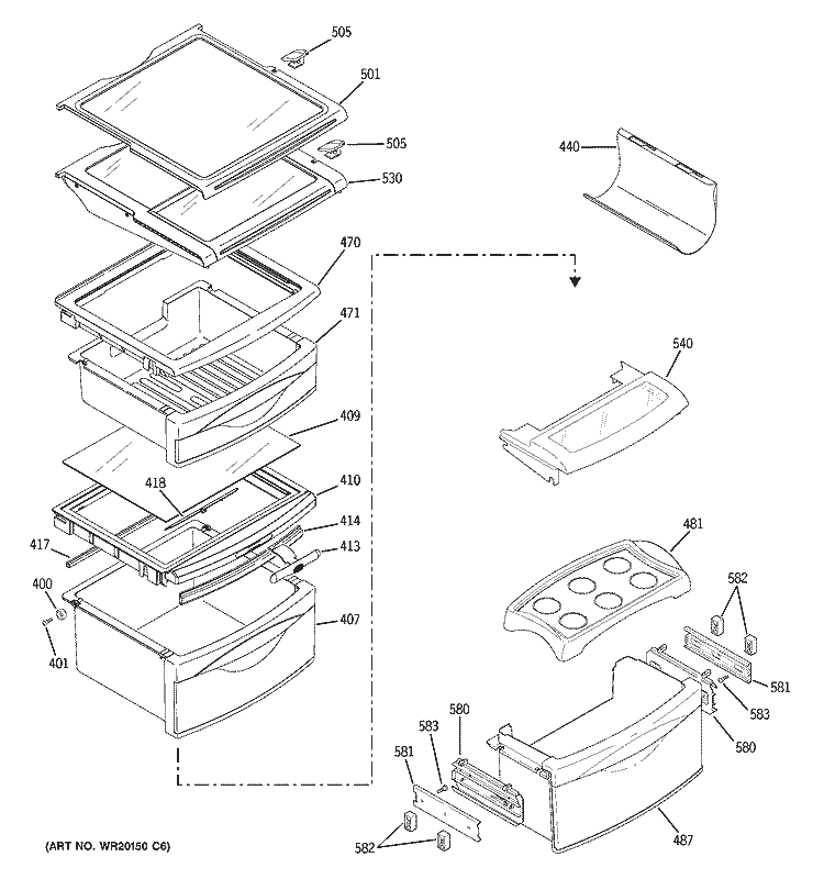 FRESH FOOD SHELVES Diagram and Parts List for PSS26SHTGSS  General Electric Refrigerator