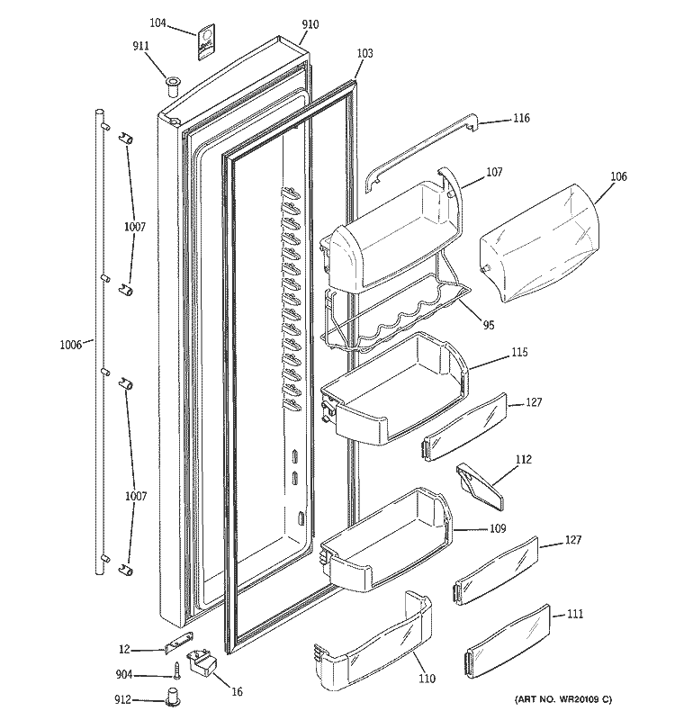 FRESH FOOD DOOR Diagram and Parts List for ZFSB25DTGSS  General Electric Refrigerator
