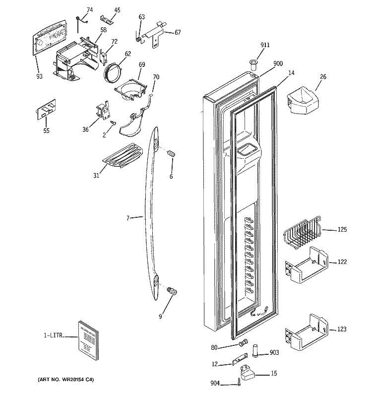 FREEZER DOOR Diagram and Parts List for PSC25PSWCSS  General Electric Refrigerator