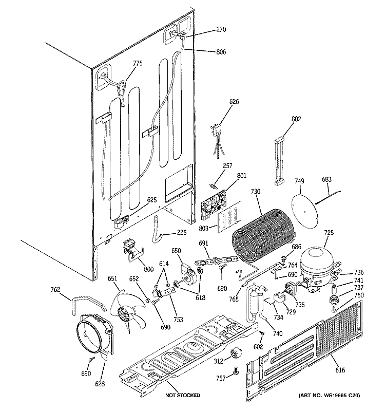 SEALED SYSTEM & MOTHER BOARD Diagram and Parts List for PSF26NGTCWW  General Electric Refrigerator