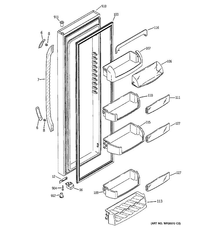 FRESH FOOD DOOR Diagram and Parts List for GCF23KGWCWW  General Electric Refrigerator