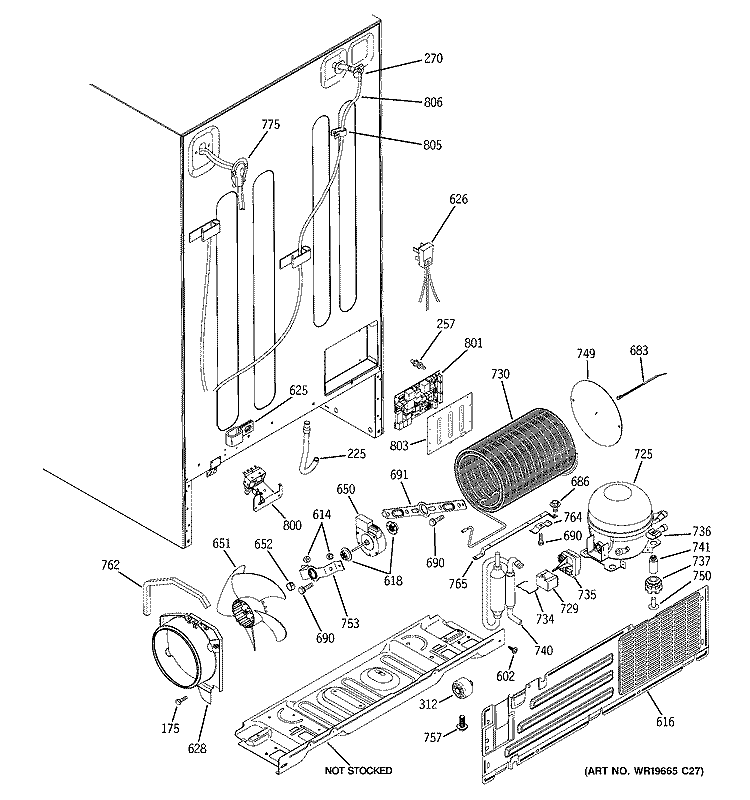 SEALED SYSTEM & MOTHER BOARD Diagram and Parts List for GCF23KGWCWW  General Electric Refrigerator