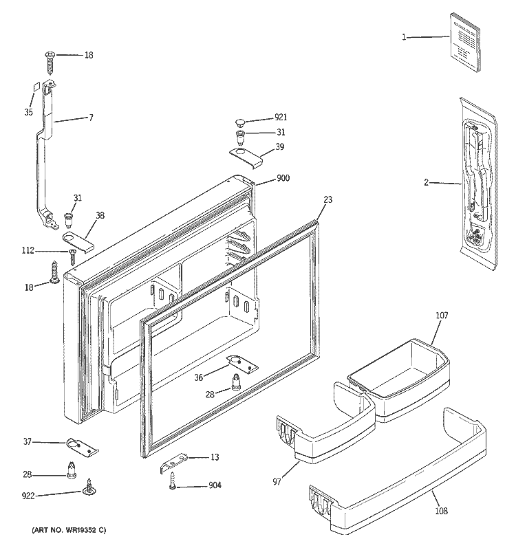FREEZER DOOR Diagram and Parts List for GTS22KBPCRCC  General Electric Refrigerator