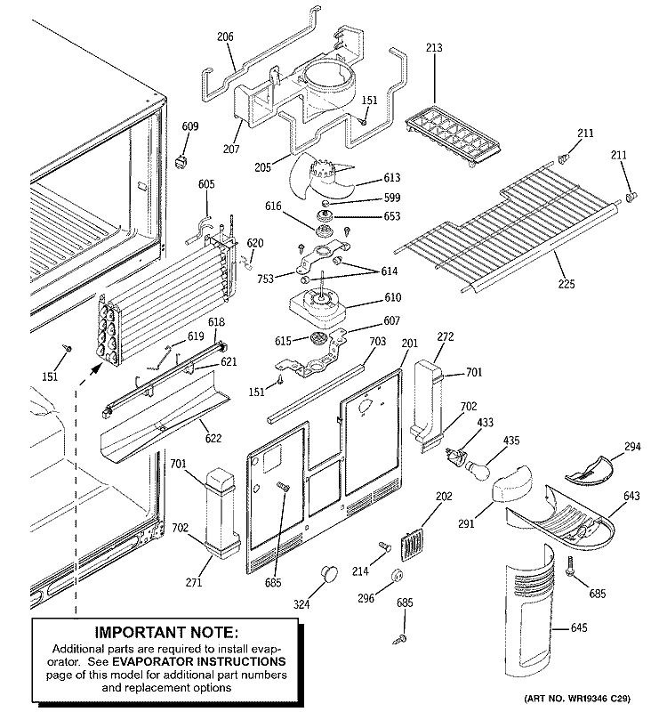 FREEZER SECTION Diagram and Parts List for GTS22KBPCRCC  General Electric Refrigerator