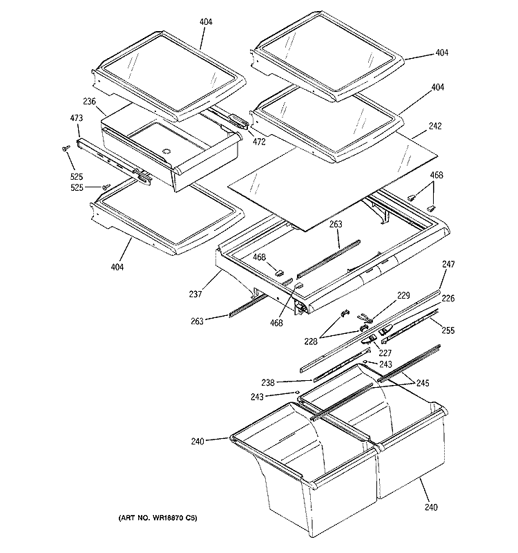 FRESH FOOD SHELVES Diagram and Parts List for GTS22KBPCRCC  General Electric Refrigerator