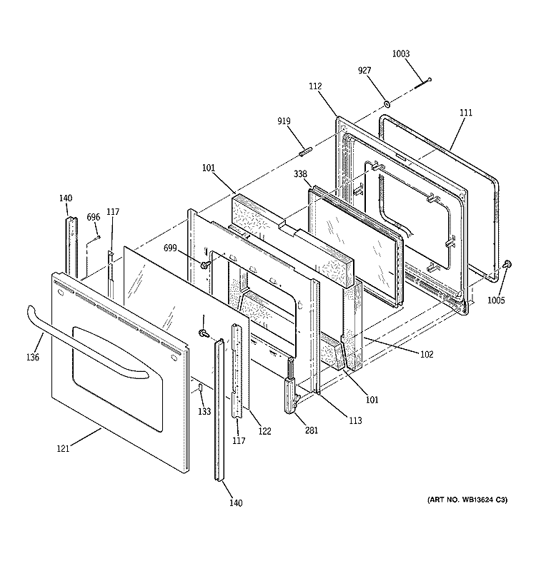 DOOR Diagram and Parts List for JBP89SM1SS  General Electric Range