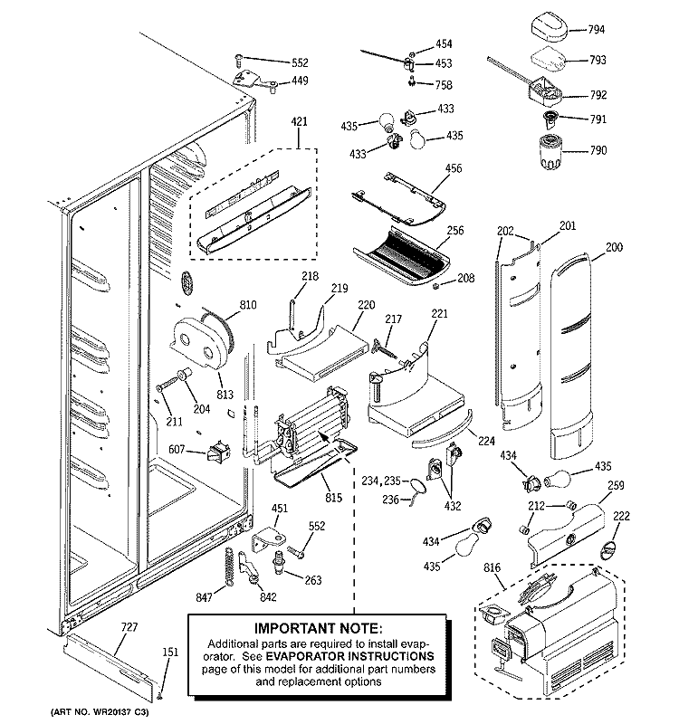 FRESH FOOD SECTION Diagram and Parts List for PCF25NGWCBB  General Electric Refrigerator
