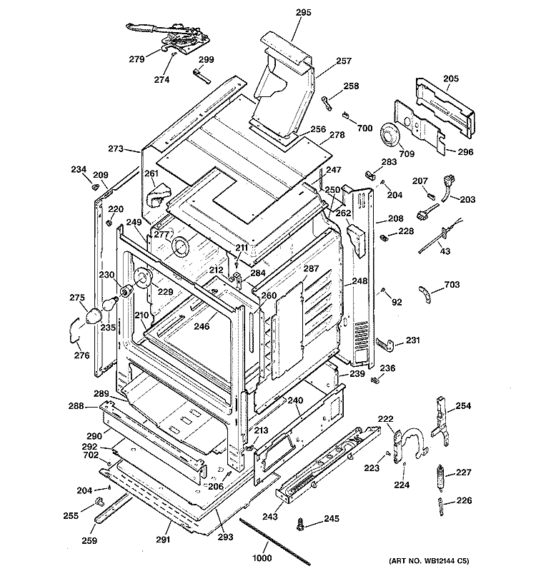 BODY PARTS Diagram and Parts List for JGBP26DEM1CC  General Electric Range
