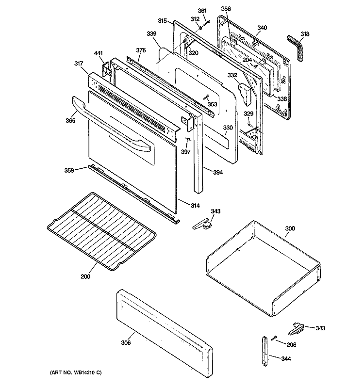 DOOR & DRAWER PARTS Diagram and Parts List for JGBP26DEM1CC  General Electric Range