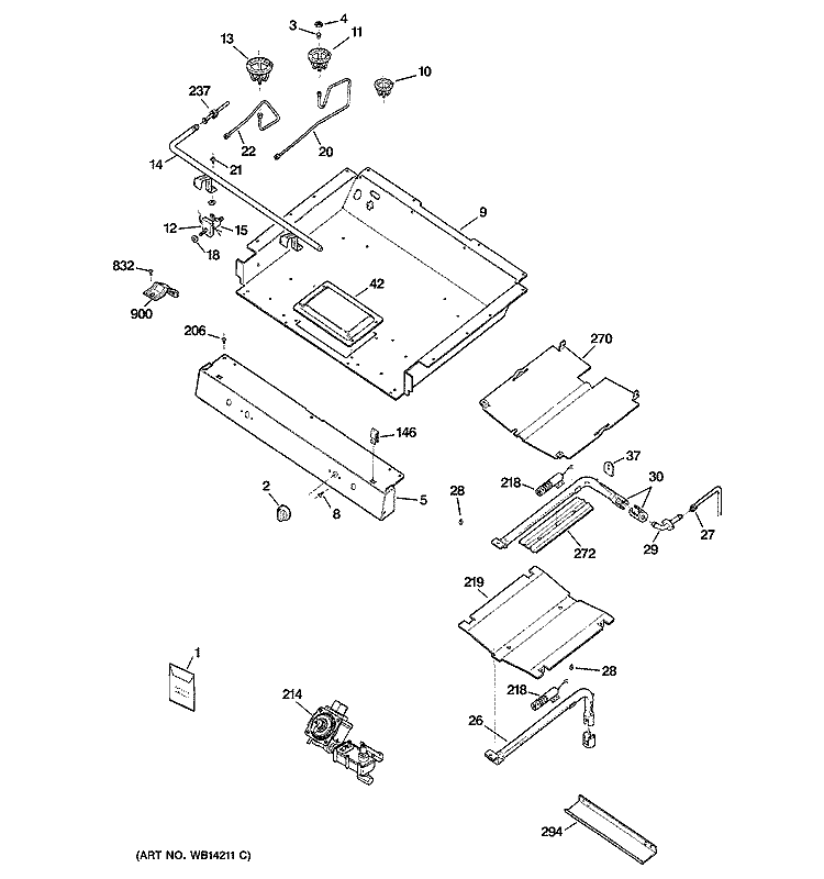 GAS & BURNER PARTS Diagram and Parts List for JGBP28CEM1WW  General Electric Range