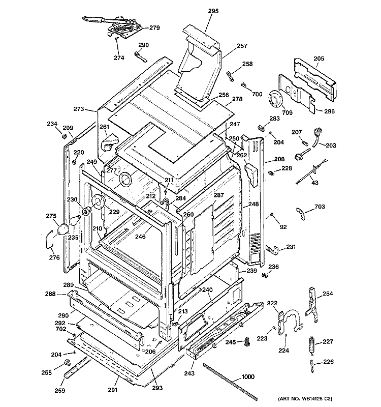 BODY PARTS Diagram and Parts List for JGBP28CEM1WW  General Electric Range