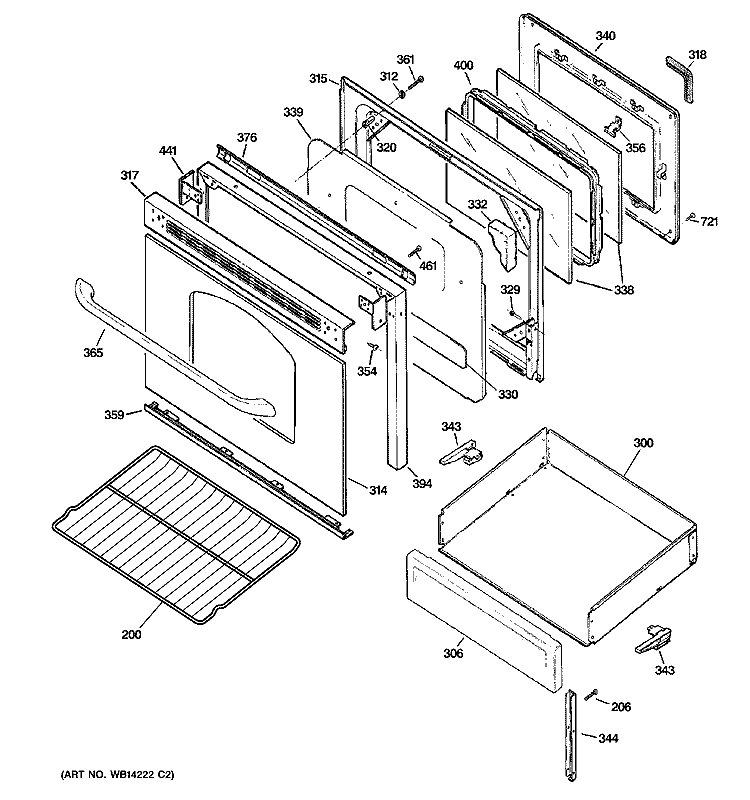 DOOR & DRAWER PARTS Diagram and Parts List for JGBP29DEM1BB  General Electric Range