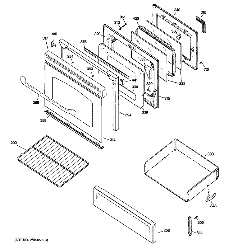 DOOR & DRAWER PARTS Diagram and Parts List for JGBP86DEM1BB  General Electric Range