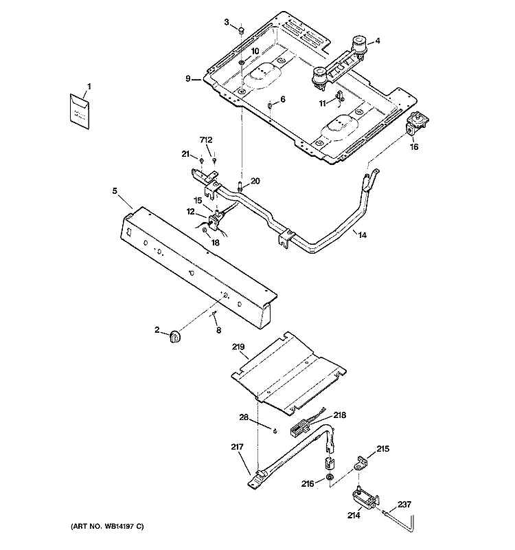 GAS & BURNER PARTS Diagram and Parts List for JGBS19BEM1WH  General Electric Range