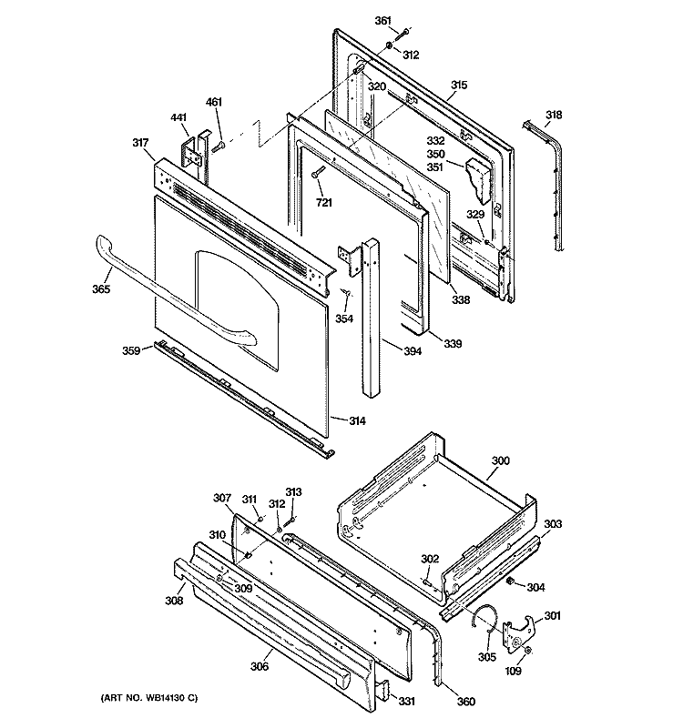 DOOR & DRAWER PARTS Diagram and Parts List for JGBS80DEM1WW  General Electric Range