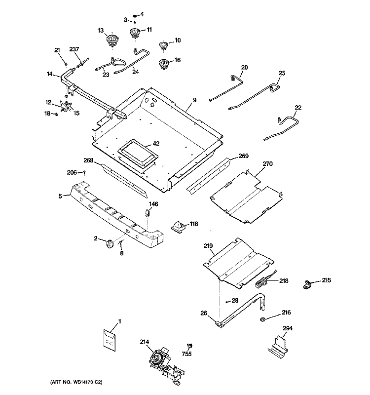 GAS & BURNER PARTS Diagram and Parts List for P2B912DEM1BB  General Electric Range