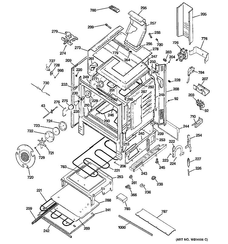 BODY PARTS Diagram and Parts List for P2B918DEM1BB  General Electric Range