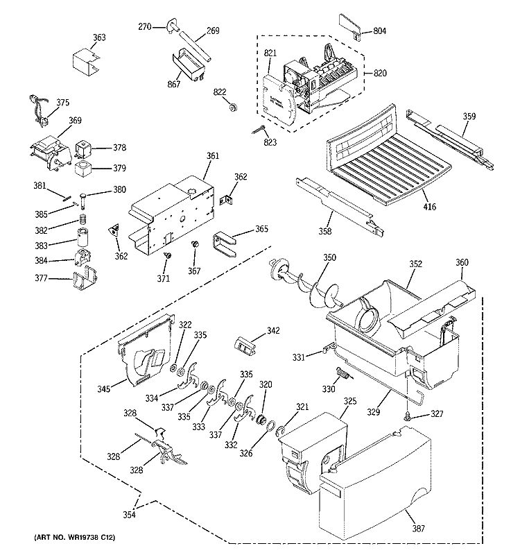ICE MAKER & DISPENSER Diagram and Parts List for A4425GDTBWW  General Electric Refrigerator