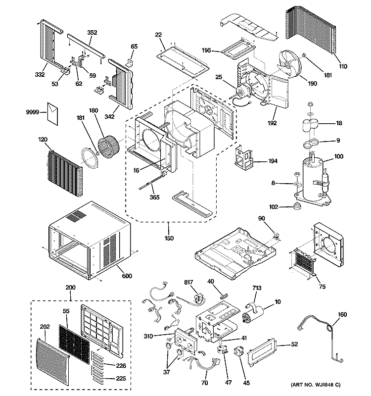 ROOM AIR CONDITIONER Diagram and Parts List for AGE14DAG2  General Electric Air Conditioner