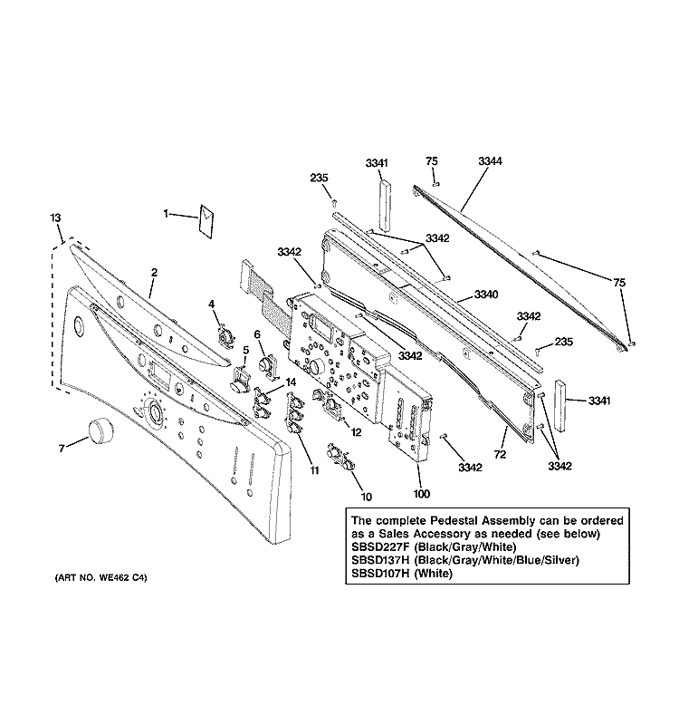 CONTROLS & BACKSPLASH Diagram and Parts List for DCVH660GH0MS  General Electric Dryer