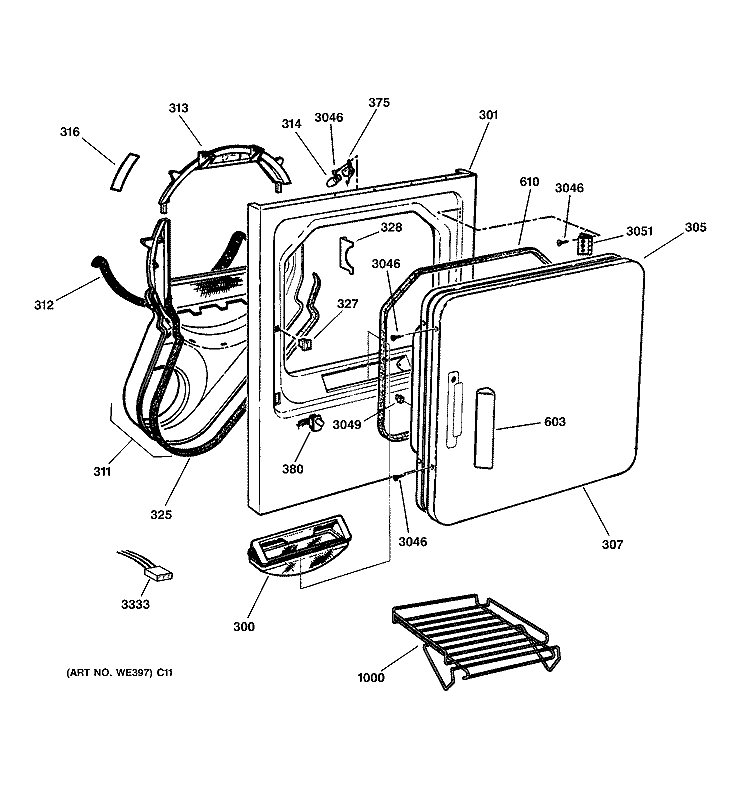 FRONT PANEL & DOOR Diagram and Parts List for DPSE592EA1WW  General Electric Dryer
