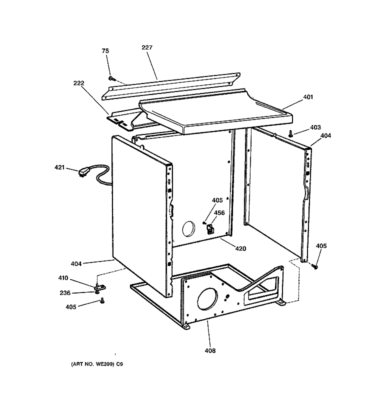 CABINET Diagram and Parts List for DPSE592GA0AA  General Electric Dryer