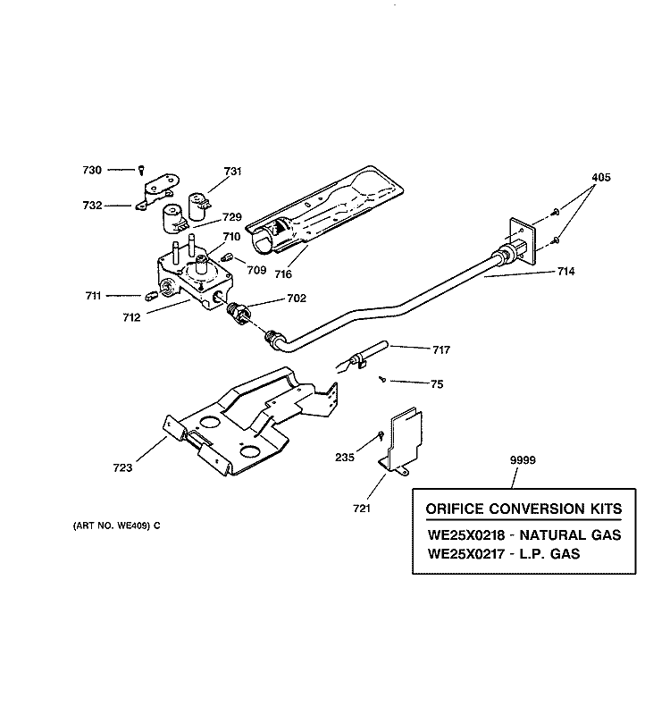GAS VALVE & BURNER ASSEMBLY Diagram and Parts List for DPSE592GA1AA  General Electric Dryer