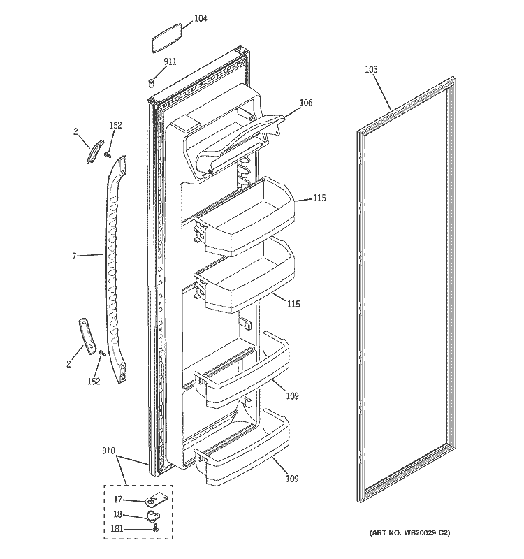 FRESH FOOD DOOR Diagram and Parts List for GSS20DBTBWW  General Electric Refrigerator