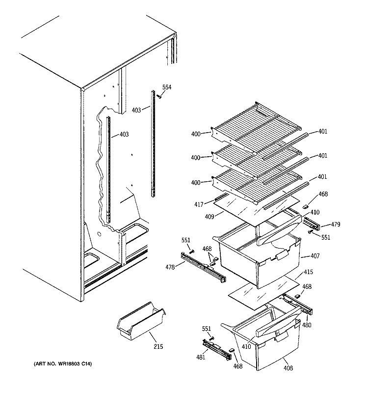 FRESH FOOD SHELVES Diagram and Parts List for GSS20DBTBWW  General Electric Refrigerator