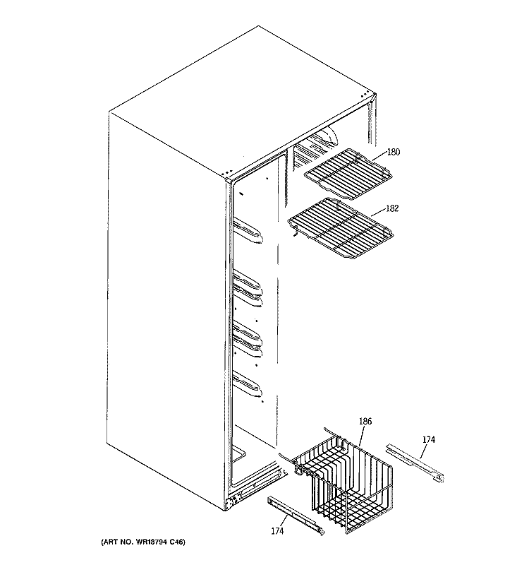FREEZER SHELVES Diagram and Parts List for GSS23QSWASS  General Electric Refrigerator