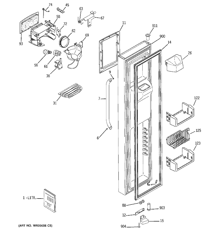 FREEZER DOOR Diagram and Parts List for LSS25XSTESS  General Electric Refrigerator