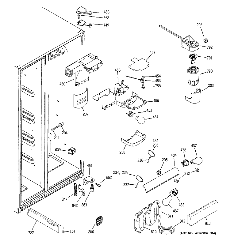 FRESH FOOD SECTION Diagram and Parts List for LSS25XSTESS  General Electric Refrigerator