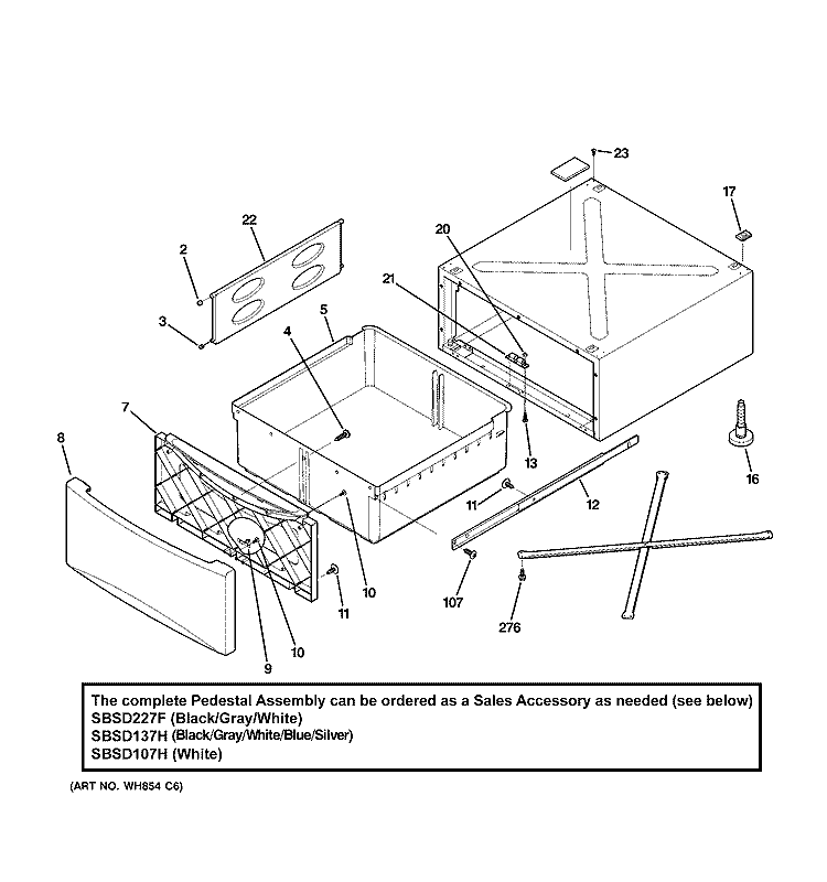 PEDESTAL Diagram and Parts List for SBSD137H0MB  General Electric Laundry Accessories